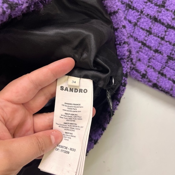 Sandro Simona Tweed Blazer Purple Black 34/XS/2 - Picture 10 of 10